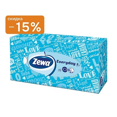 Салфетки Zewa Everyday коробка, 2 сл. 100 шт