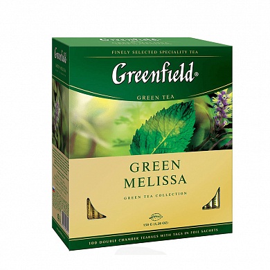 Чай Гринфилд Green Melissa зеленый в пакетах, 100 шт